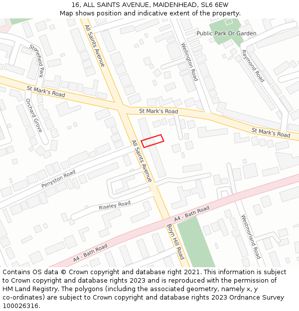 16, ALL SAINTS AVENUE, MAIDENHEAD, SL6 6EW: Location map and indicative extent of plot