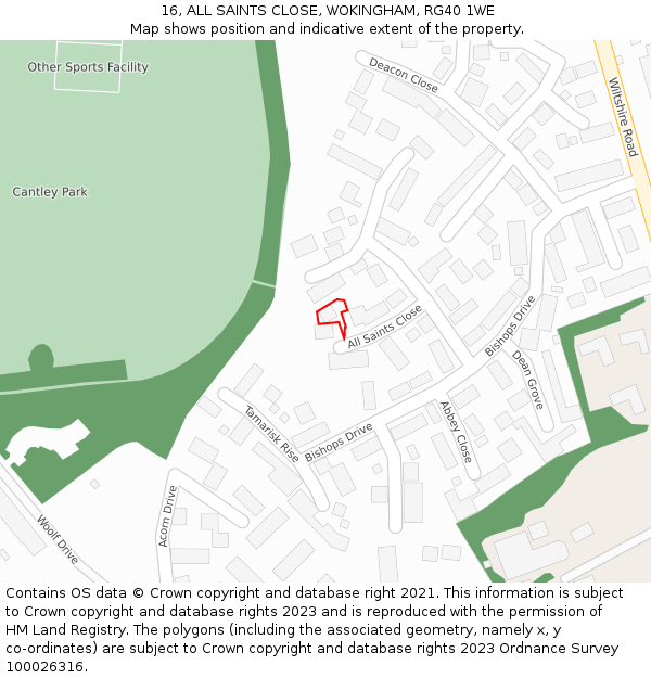 16, ALL SAINTS CLOSE, WOKINGHAM, RG40 1WE: Location map and indicative extent of plot