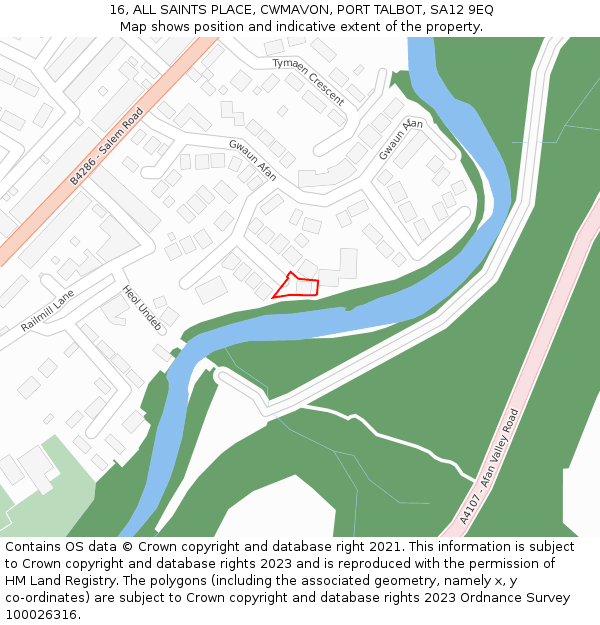 16, ALL SAINTS PLACE, CWMAVON, PORT TALBOT, SA12 9EQ: Location map and indicative extent of plot