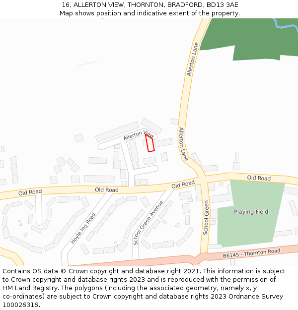 16, ALLERTON VIEW, THORNTON, BRADFORD, BD13 3AE: Location map and indicative extent of plot