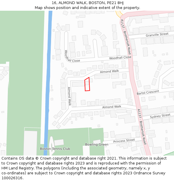 16, ALMOND WALK, BOSTON, PE21 8HJ: Location map and indicative extent of plot