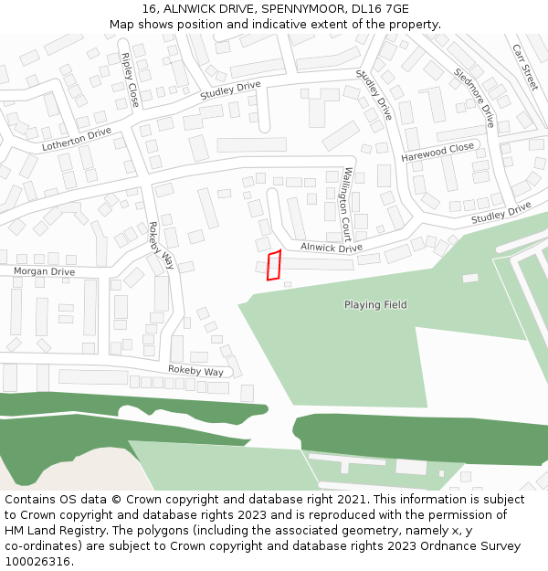 16, ALNWICK DRIVE, SPENNYMOOR, DL16 7GE: Location map and indicative extent of plot