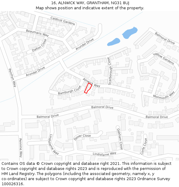 16, ALNWICK WAY, GRANTHAM, NG31 8UJ: Location map and indicative extent of plot
