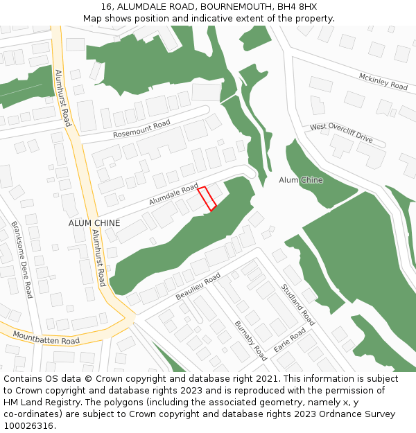16, ALUMDALE ROAD, BOURNEMOUTH, BH4 8HX: Location map and indicative extent of plot