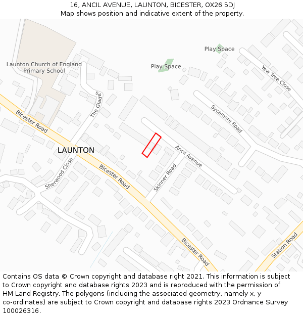 16, ANCIL AVENUE, LAUNTON, BICESTER, OX26 5DJ: Location map and indicative extent of plot