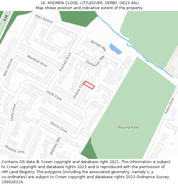 16, ANDREW CLOSE, LITTLEOVER, DERBY, DE23 4AU: Location map and indicative extent of plot
