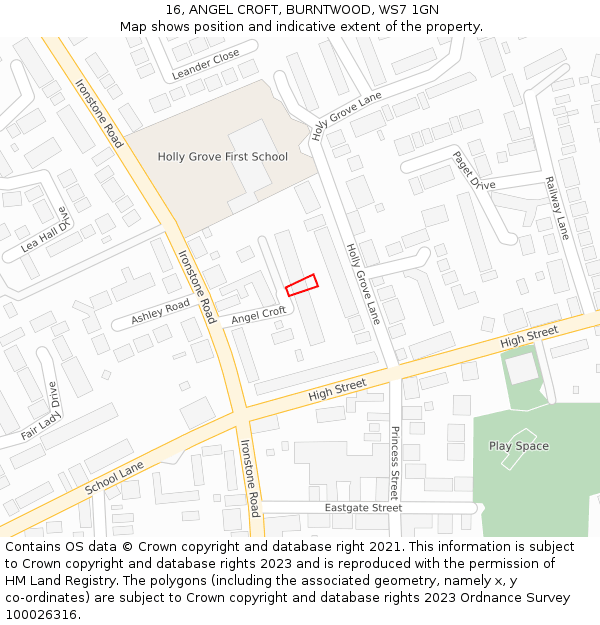 16, ANGEL CROFT, BURNTWOOD, WS7 1GN: Location map and indicative extent of plot