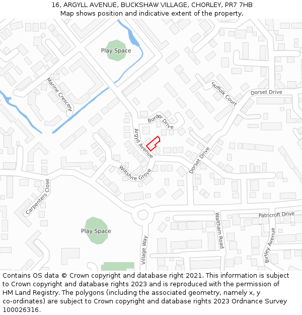 16, ARGYLL AVENUE, BUCKSHAW VILLAGE, CHORLEY, PR7 7HB: Location map and indicative extent of plot