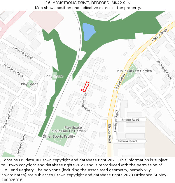 16, ARMSTRONG DRIVE, BEDFORD, MK42 9LN: Location map and indicative extent of plot