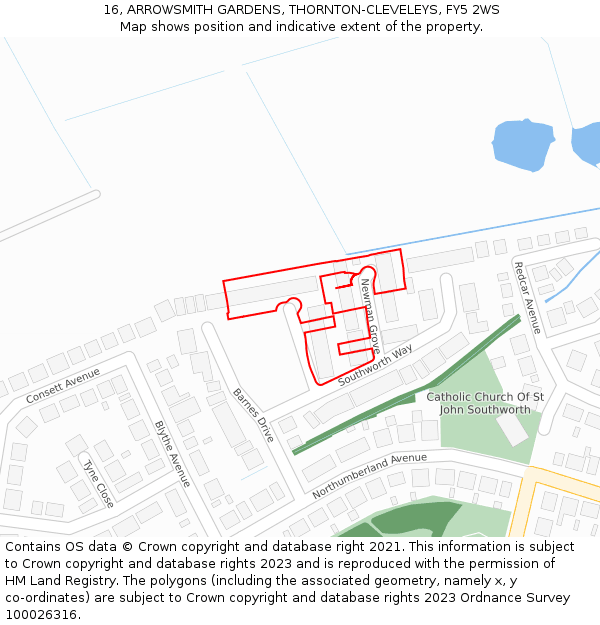 16, ARROWSMITH GARDENS, THORNTON-CLEVELEYS, FY5 2WS: Location map and indicative extent of plot