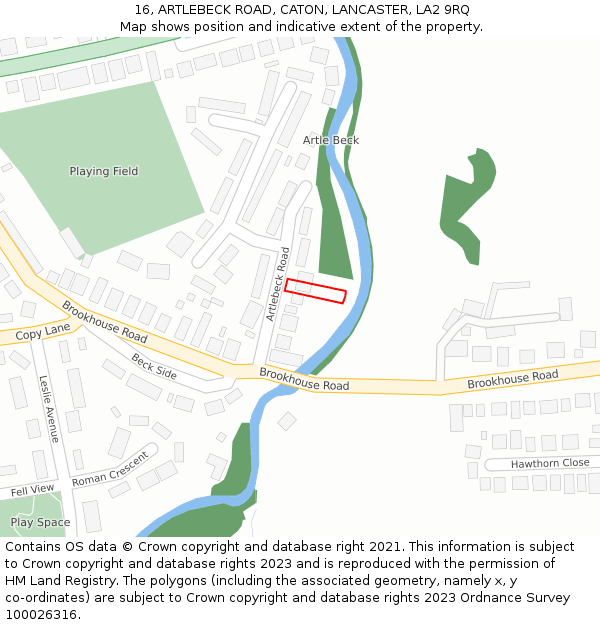 16, ARTLEBECK ROAD, CATON, LANCASTER, LA2 9RQ: Location map and indicative extent of plot