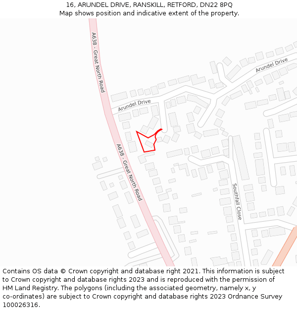 16, ARUNDEL DRIVE, RANSKILL, RETFORD, DN22 8PQ: Location map and indicative extent of plot