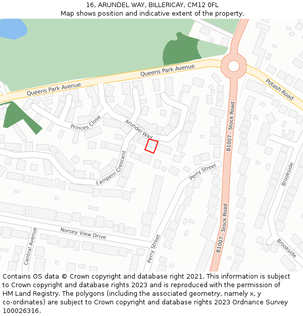 16, ARUNDEL WAY, BILLERICAY, CM12 0FL: Location map and indicative extent of plot
