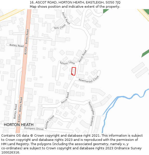 16, ASCOT ROAD, HORTON HEATH, EASTLEIGH, SO50 7JQ: Location map and indicative extent of plot