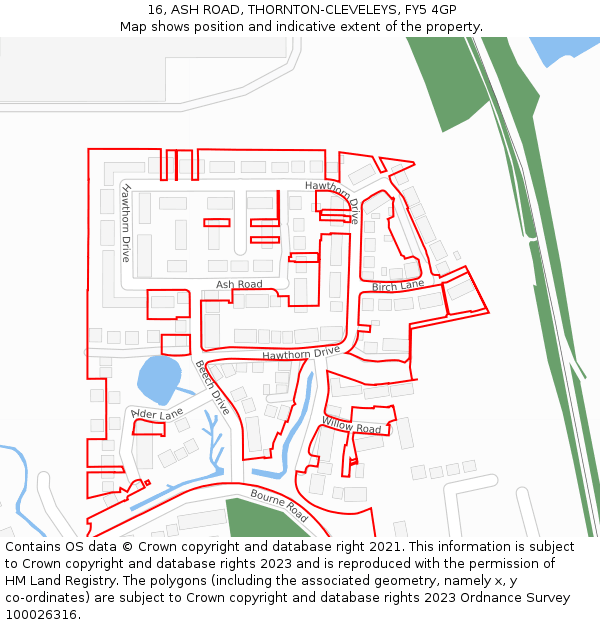 16, ASH ROAD, THORNTON-CLEVELEYS, FY5 4GP: Location map and indicative extent of plot