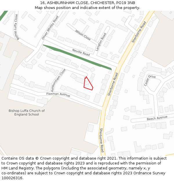 16, ASHBURNHAM CLOSE, CHICHESTER, PO19 3NB: Location map and indicative extent of plot