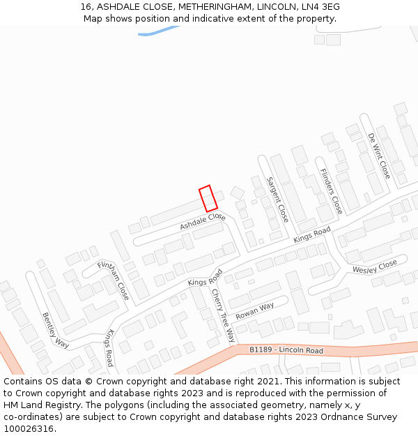 16, ASHDALE CLOSE, METHERINGHAM, LINCOLN, LN4 3EG: Location map and indicative extent of plot