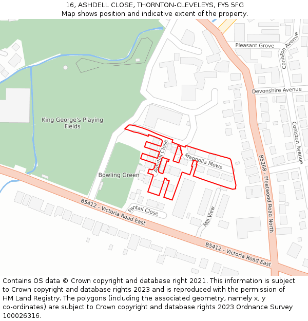 16, ASHDELL CLOSE, THORNTON-CLEVELEYS, FY5 5FG: Location map and indicative extent of plot