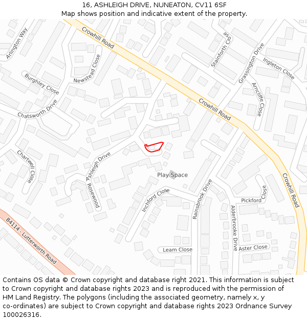 16, ASHLEIGH DRIVE, NUNEATON, CV11 6SF: Location map and indicative extent of plot