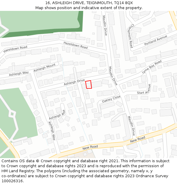 16, ASHLEIGH DRIVE, TEIGNMOUTH, TQ14 8QX: Location map and indicative extent of plot