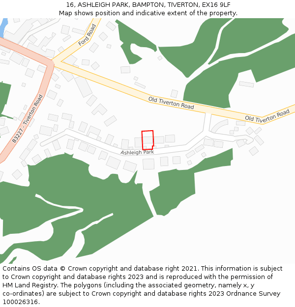 16, ASHLEIGH PARK, BAMPTON, TIVERTON, EX16 9LF: Location map and indicative extent of plot