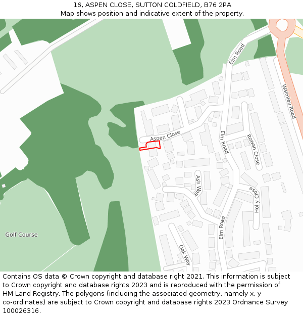 16, ASPEN CLOSE, SUTTON COLDFIELD, B76 2PA: Location map and indicative extent of plot