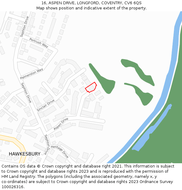 16, ASPEN DRIVE, LONGFORD, COVENTRY, CV6 6QS: Location map and indicative extent of plot
