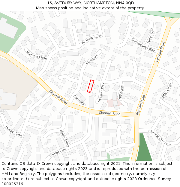 16, AVEBURY WAY, NORTHAMPTON, NN4 0QD: Location map and indicative extent of plot