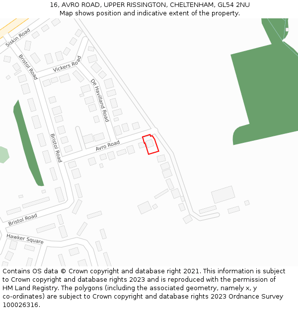 16, AVRO ROAD, UPPER RISSINGTON, CHELTENHAM, GL54 2NU: Location map and indicative extent of plot