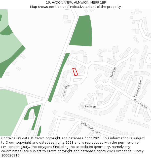 16, AYDON VIEW, ALNWICK, NE66 1BF: Location map and indicative extent of plot