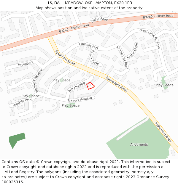 16, BALL MEADOW, OKEHAMPTON, EX20 1FB: Location map and indicative extent of plot