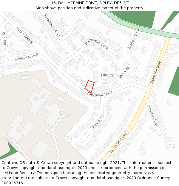 16, BALLACRAINE DRIVE, RIPLEY, DE5 3JZ: Location map and indicative extent of plot