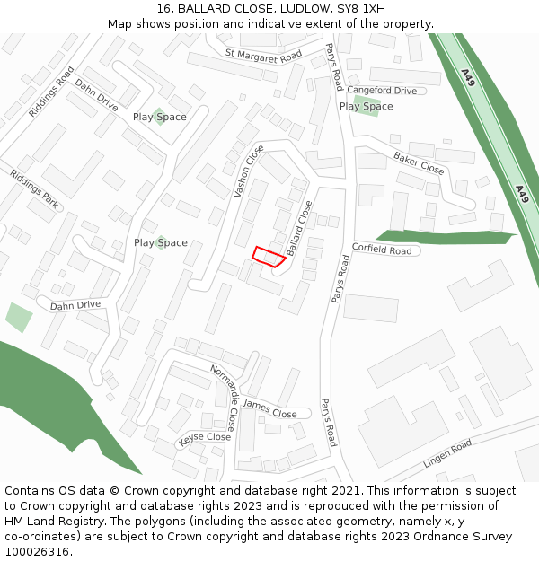 16, BALLARD CLOSE, LUDLOW, SY8 1XH: Location map and indicative extent of plot