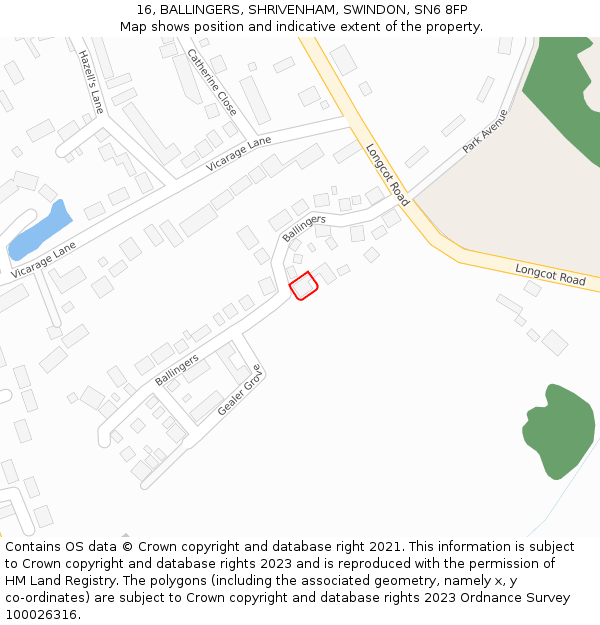 16, BALLINGERS, SHRIVENHAM, SWINDON, SN6 8FP: Location map and indicative extent of plot