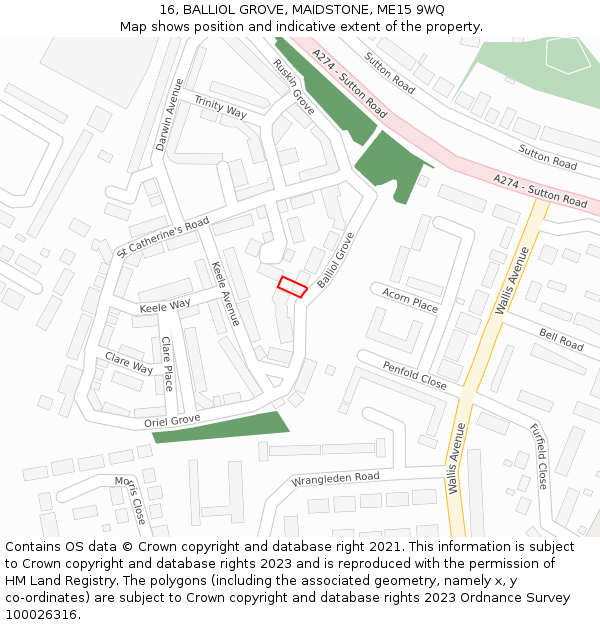16, BALLIOL GROVE, MAIDSTONE, ME15 9WQ: Location map and indicative extent of plot