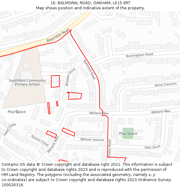 16, BALMORAL ROAD, OAKHAM, LE15 6RT: Location map and indicative extent of plot