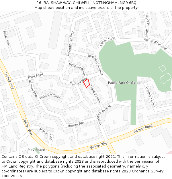 16, BALSHAW WAY, CHILWELL, NOTTINGHAM, NG9 6RQ: Location map and indicative extent of plot