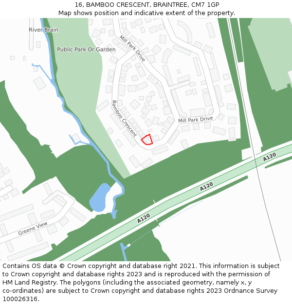 16, BAMBOO CRESCENT, BRAINTREE, CM7 1GP: Location map and indicative extent of plot