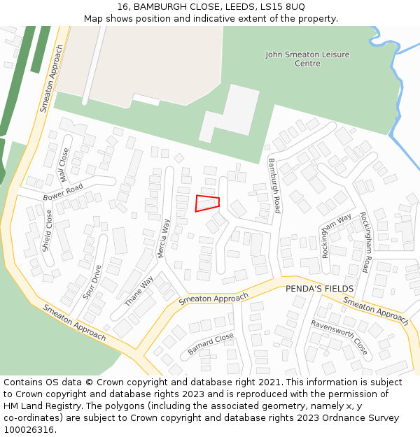 16, BAMBURGH CLOSE, LEEDS, LS15 8UQ: Location map and indicative extent of plot