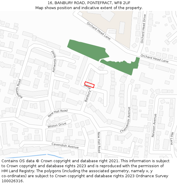 16, BANBURY ROAD, PONTEFRACT, WF8 2UF: Location map and indicative extent of plot