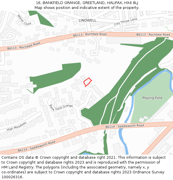 16, BANKFIELD GRANGE, GREETLAND, HALIFAX, HX4 8LJ: Location map and indicative extent of plot