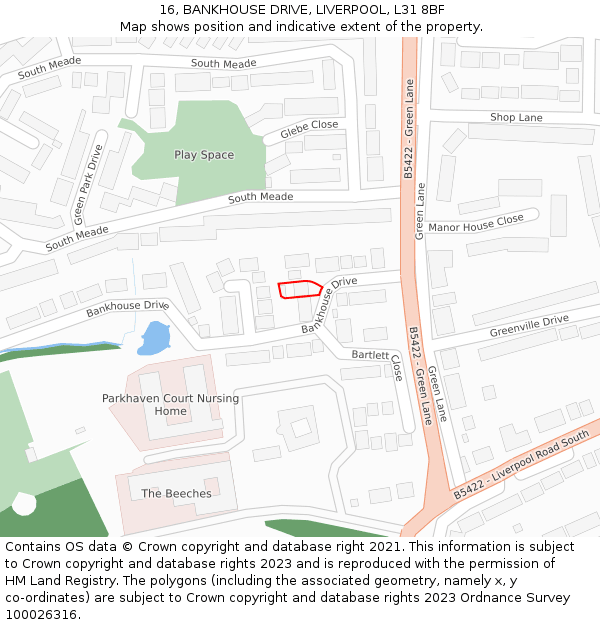 16, BANKHOUSE DRIVE, LIVERPOOL, L31 8BF: Location map and indicative extent of plot