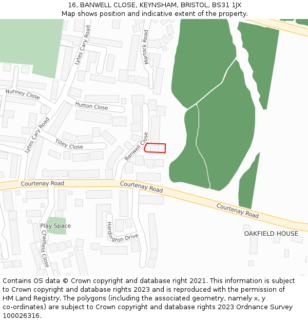 16, BANWELL CLOSE, KEYNSHAM, BRISTOL, BS31 1JX: Location map and indicative extent of plot