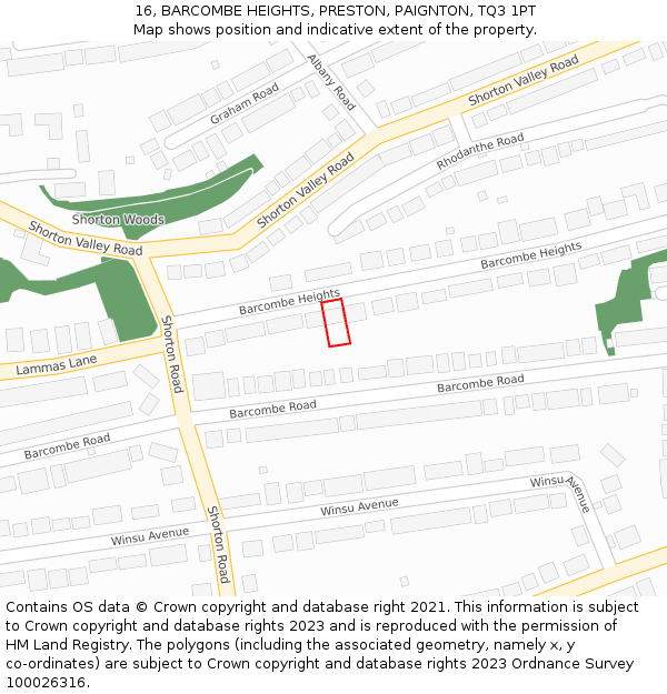 16, BARCOMBE HEIGHTS, PRESTON, PAIGNTON, TQ3 1PT: Location map and indicative extent of plot