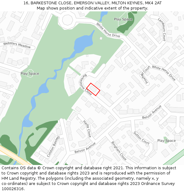 16, BARKESTONE CLOSE, EMERSON VALLEY, MILTON KEYNES, MK4 2AT: Location map and indicative extent of plot