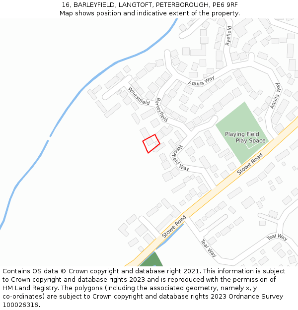 16, BARLEYFIELD, LANGTOFT, PETERBOROUGH, PE6 9RF: Location map and indicative extent of plot