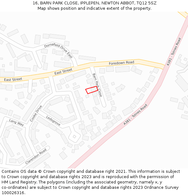 16, BARN PARK CLOSE, IPPLEPEN, NEWTON ABBOT, TQ12 5SZ: Location map and indicative extent of plot