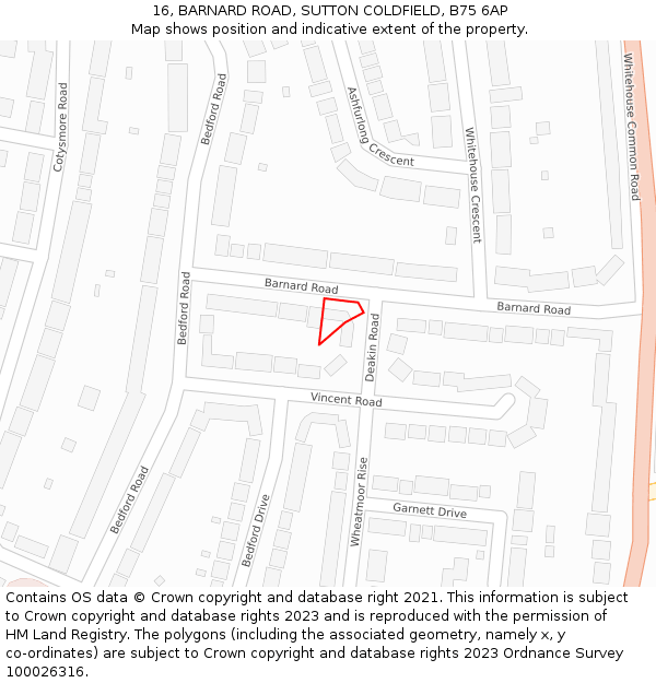 16, BARNARD ROAD, SUTTON COLDFIELD, B75 6AP: Location map and indicative extent of plot