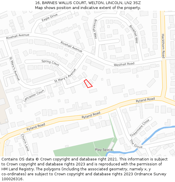 16, BARNES WALLIS COURT, WELTON, LINCOLN, LN2 3SZ: Location map and indicative extent of plot