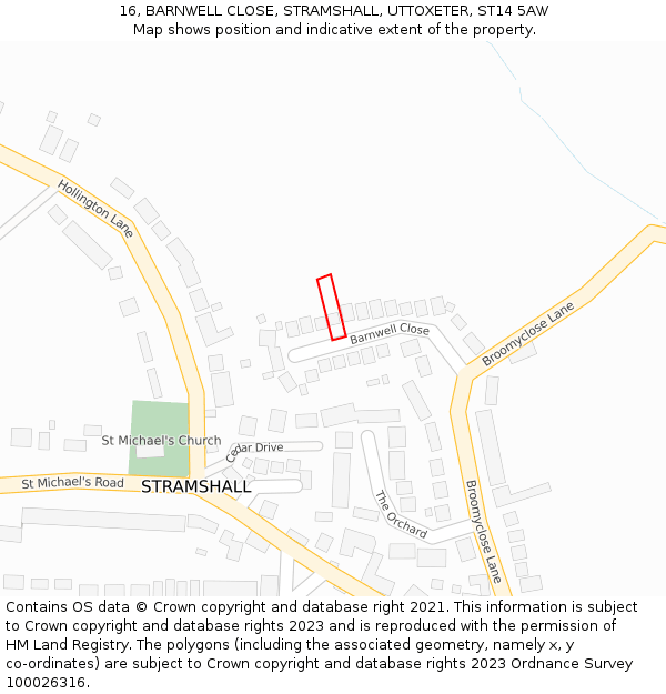 16, BARNWELL CLOSE, STRAMSHALL, UTTOXETER, ST14 5AW: Location map and indicative extent of plot